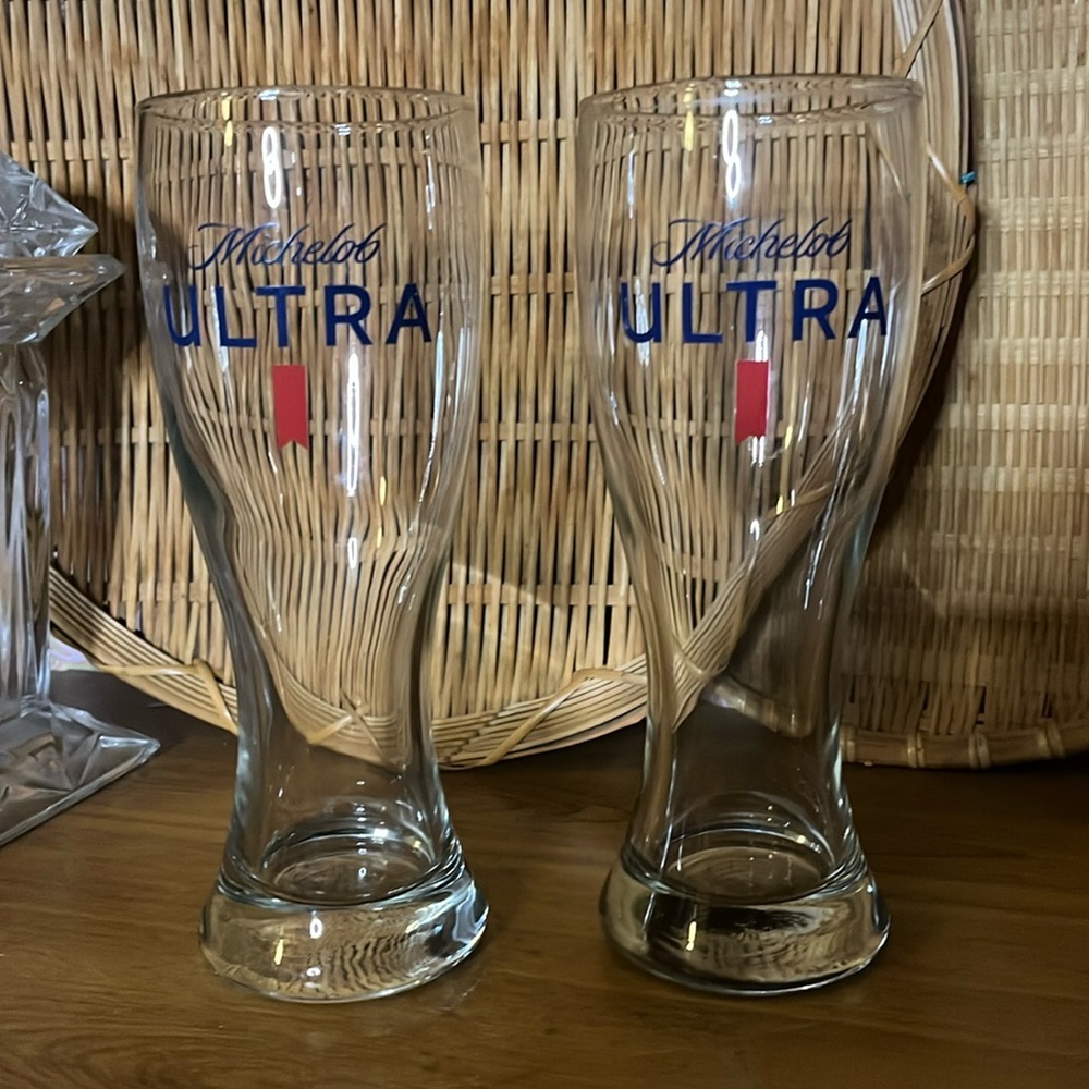 😄COPY - 2 Michelob Ultra tall boy beer glasses